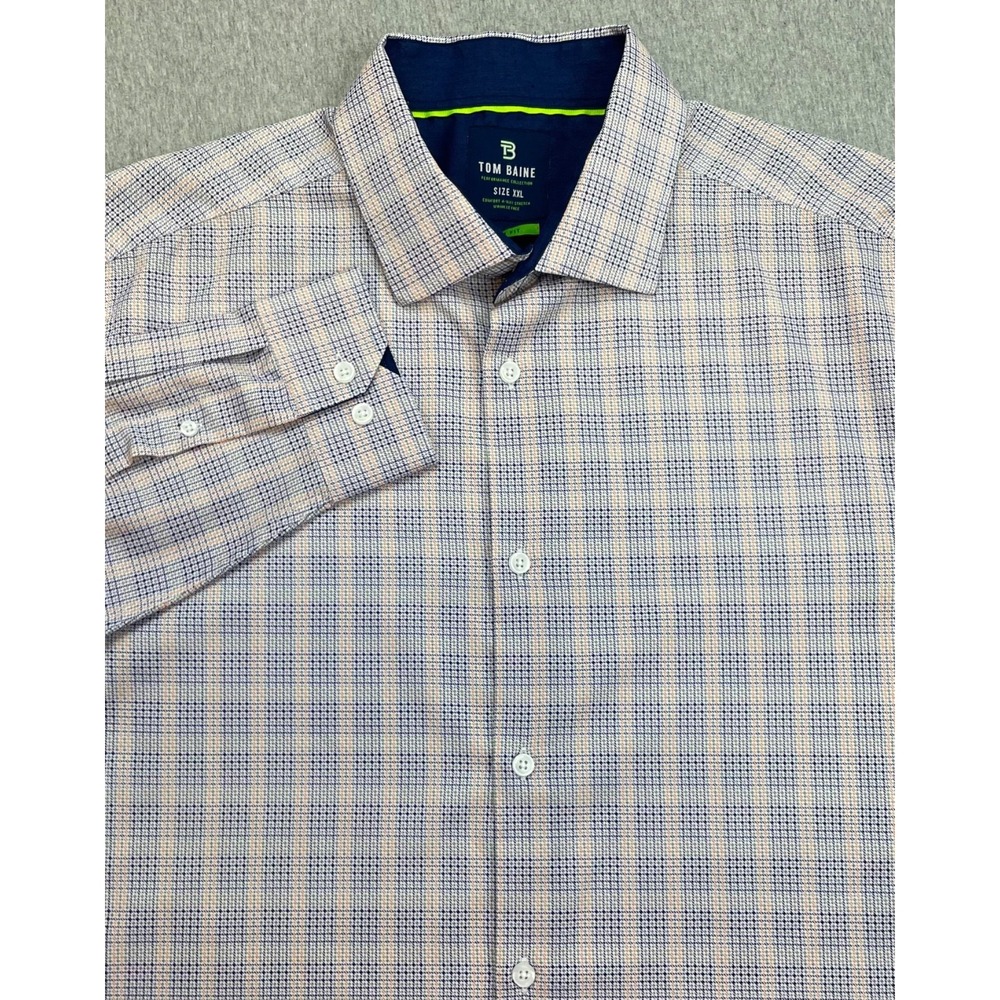 Tom Baine Shirt Mens XXL Plaid Performance Stretch Slim Fit Button Up